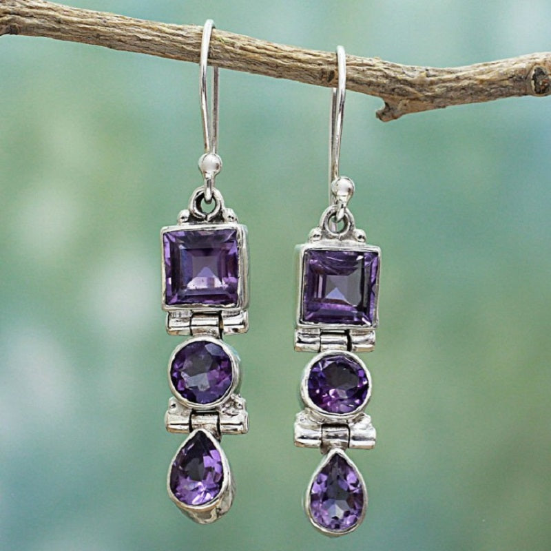 Loookus - Lavender Amethyst Diamond Zircon Earrings