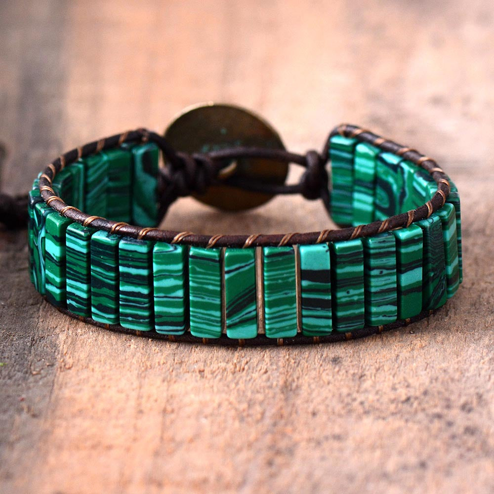 Loookus - Vintage Malachite Hand Woven Wrap Bracelet