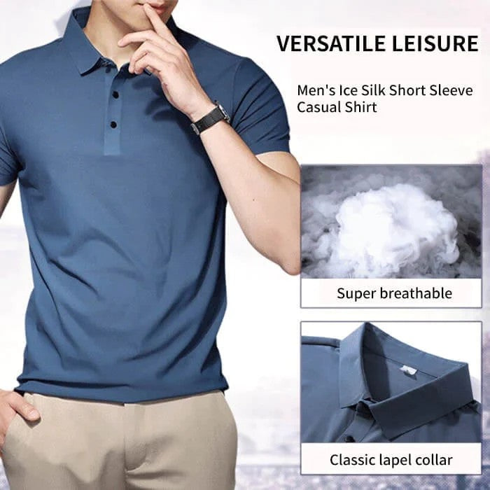 Loookus - Men's summer ice silk without trace business lapel solid color simple t-shirt