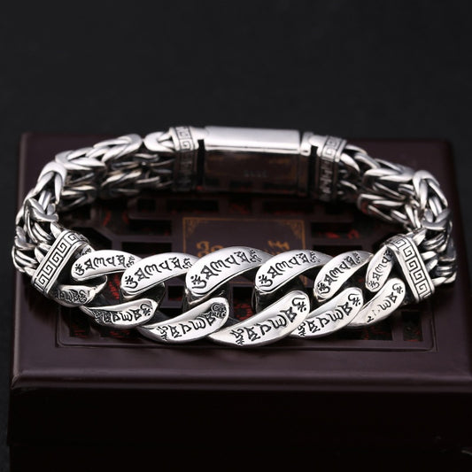 Loookus - 925 Silver Six-Character Mantra Peace Pattern Transit Retro Bracelet