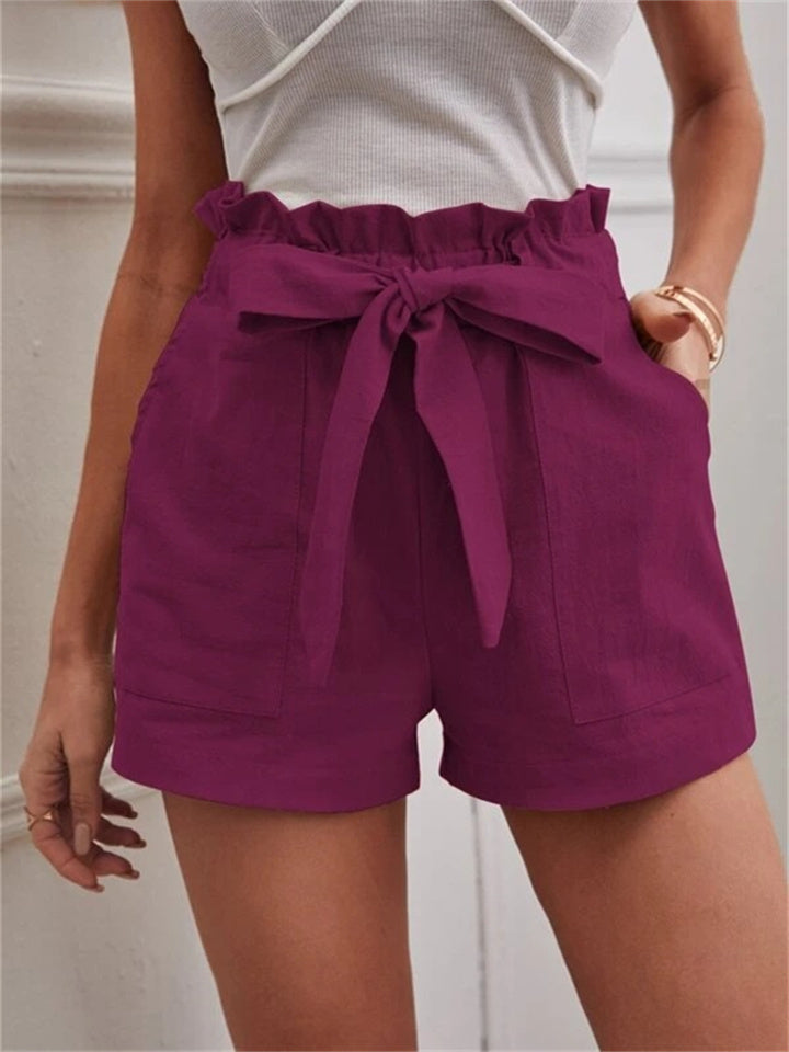 Loookus - Summer Ladies Loose Linen Casual Shorts Pockets Solid Color Big Yards High Waist Wide Leg Pants