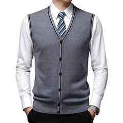 Loookus - Men's V-neck Vest Knitted Cardigan Cashmere Vest