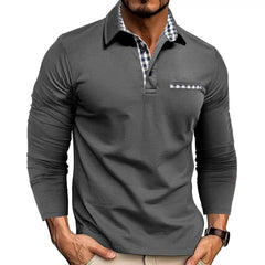 Loookus - Men's Long Sleeve Solid Color With Black and White Patchwork Cotton Blend Shirt