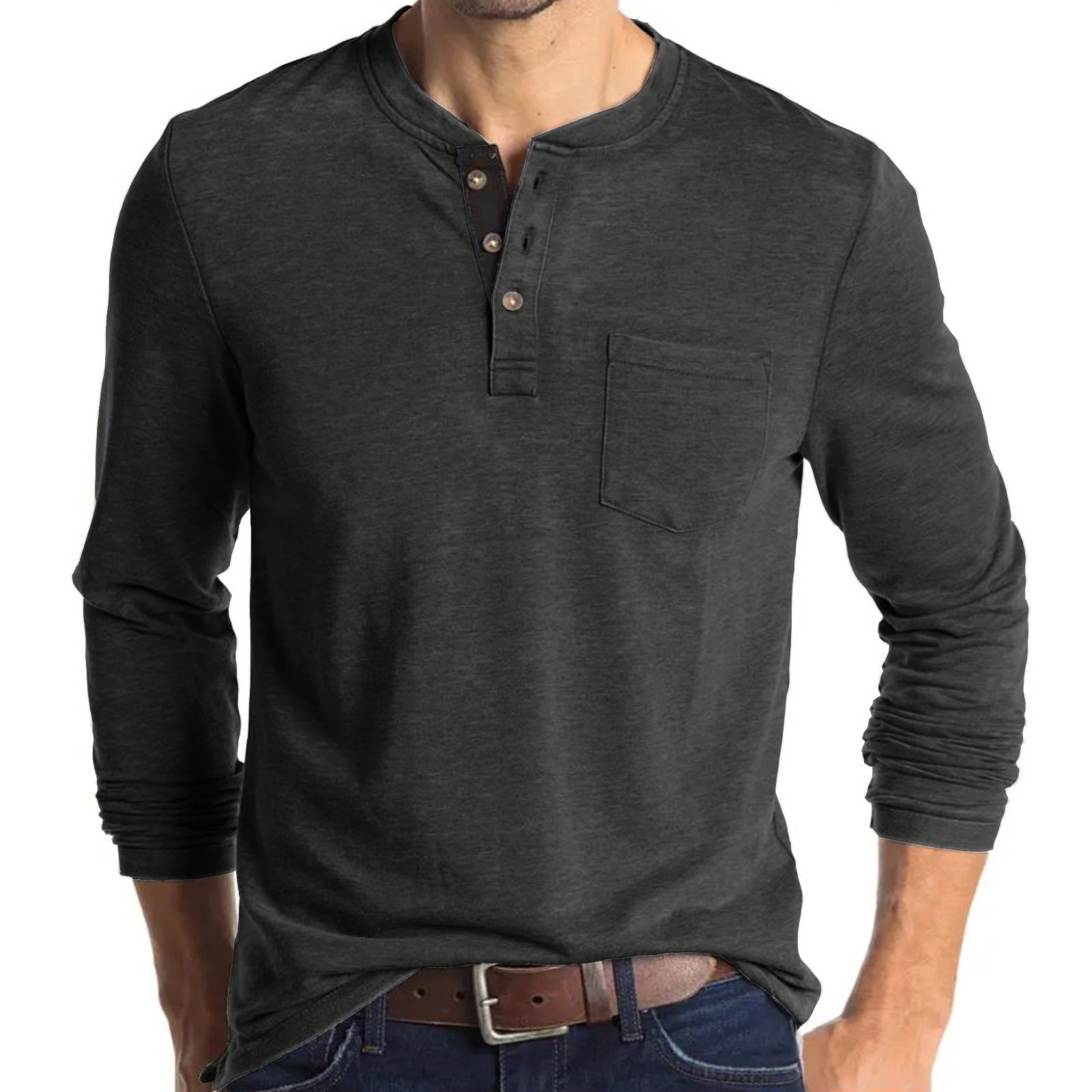 Loookus - 2025 Man's Long Sleeve Knit Henley