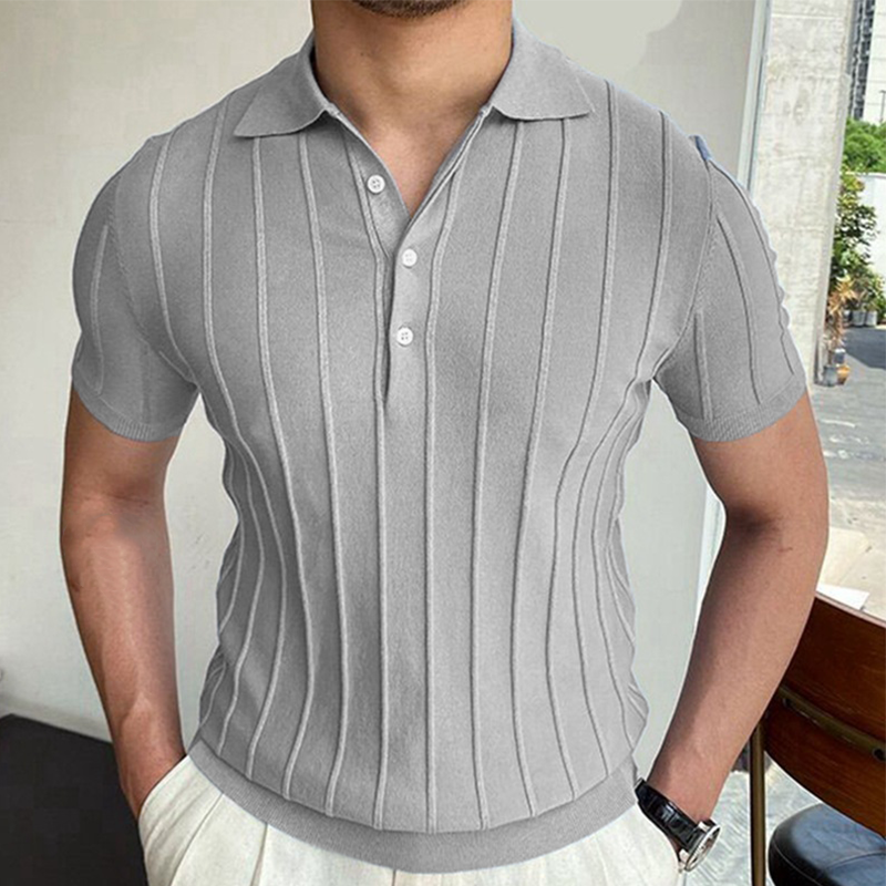 Loookus - Men's solid color sweater lapel short sleeve business POLO shirt