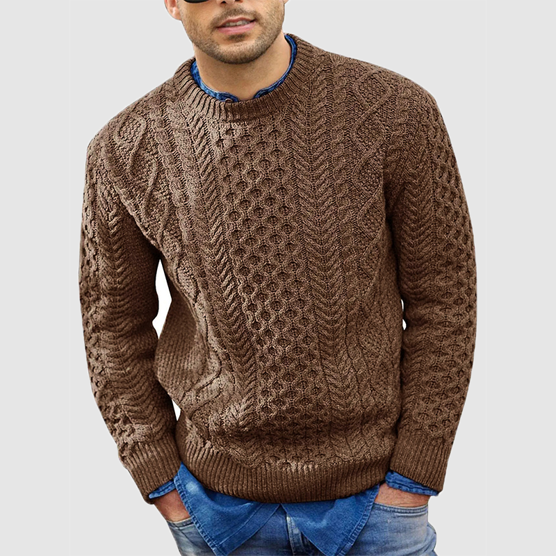 Loookus - Men's Solid Color Jacket Knit Twisted Flower Sweater