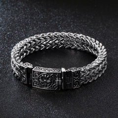 Loookus - 925 Sliver Skull Punk Men's Retro Vintage Pattern Bracelet