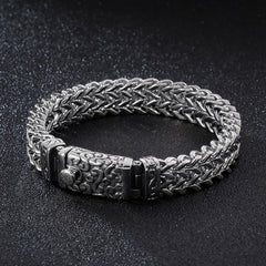 Loookus - 925 Sliver Skull Punk Men's Retro Vintage Pattern Bracelet