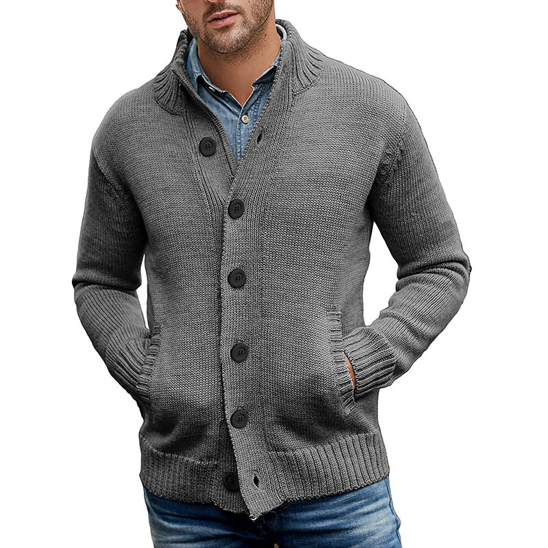 Loookus - Men's sweater cardigan pure color single breasted knit autumn and winter jacket coat