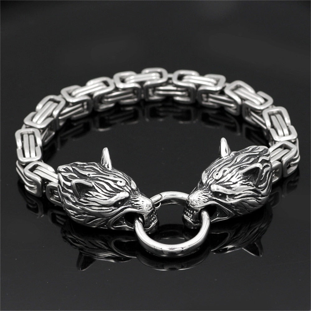 Loookus - S925 Classic Norse Vikings Wolf Head Bracelet