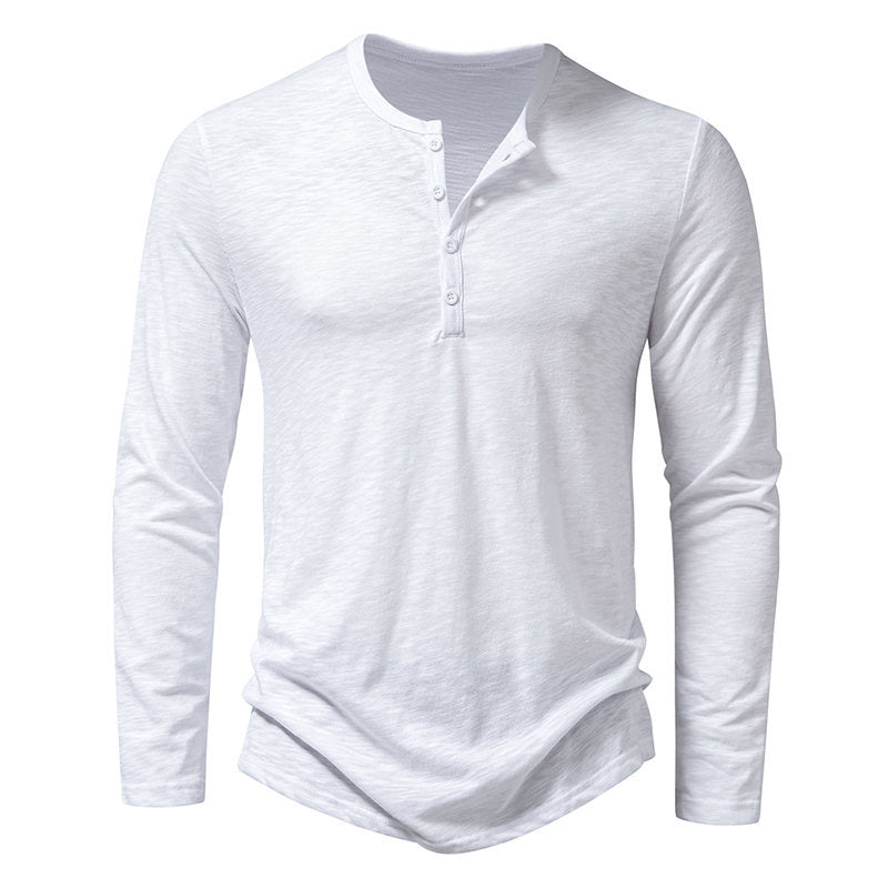 Loookus - Long Sleeve Polyester Buttons Henley Shirt