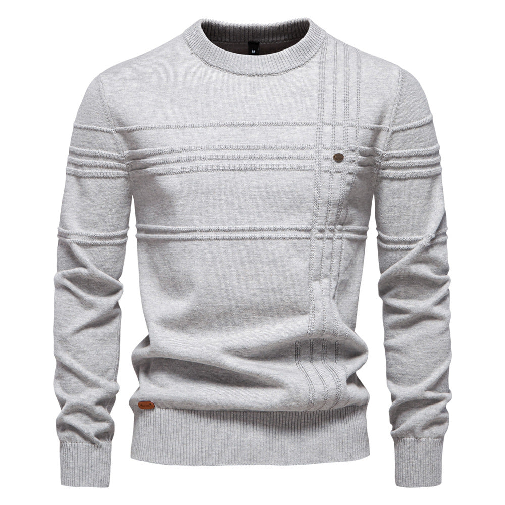 Loookus - New men's round-neck, long-sleeved slim fit knitted four textured sweater