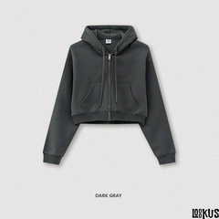 Loookus - Loose Fit Cropped Zip-Up Hoodie for Women