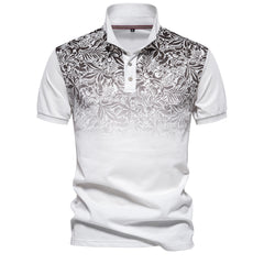 LOOOKUS - Men's Printed Casual and Comfortable Cotton Short Sleeve Polo-Neck Shirt