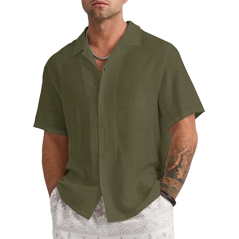 Loookus - Men's Short Sleeve T-shirt Loose Sweatshirt Solid Button Cardigan Cotton Linen Shirt