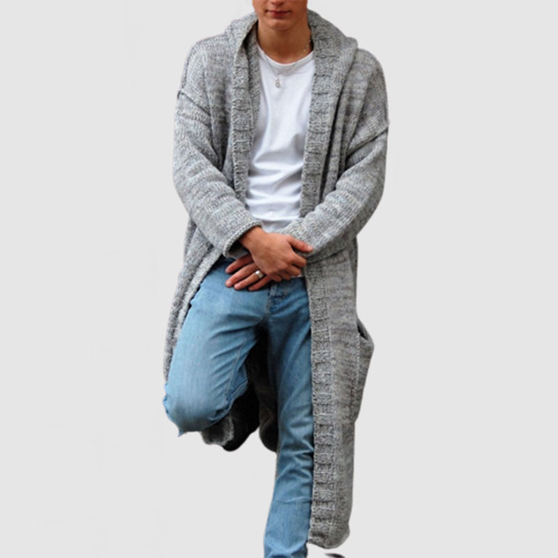 Loookus - Men's Casual Loose Long Hooded Knitted Cardigan