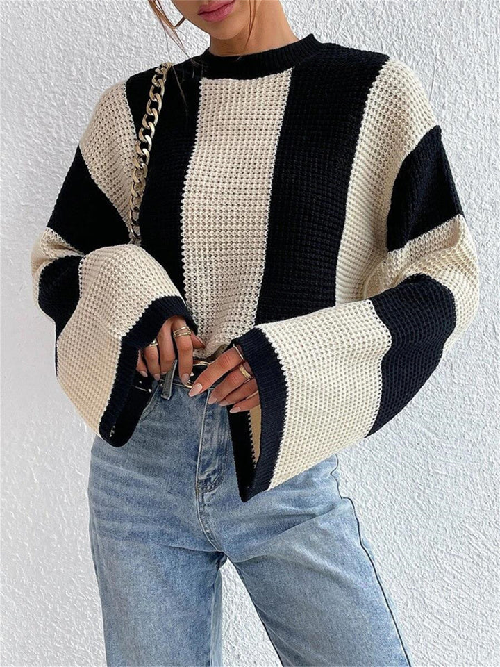 Loookus - Spring and Autumn Dressy Knit Sweater Top Round Neck Striped Design Niche Sweater Women's Clothing