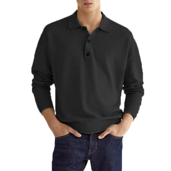 Men's Casual and Comfortable Solid Color V Collar Long Sleeve Shirt