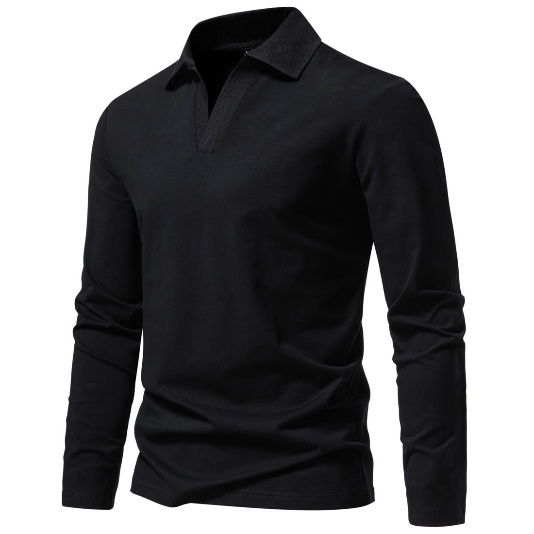 Men's Casual and Comfortable Solid Color Lapel undershirt Long Sleeve Shirt