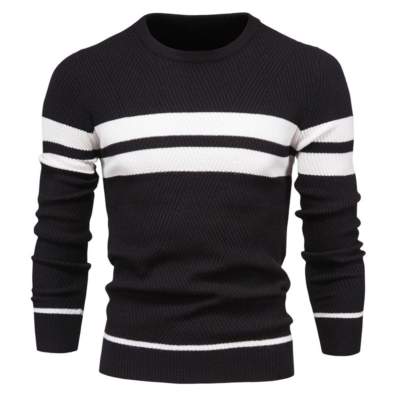 Loookus - New autumn and winter men's round-neck, long-sleeved slim fit knitted textureed sweater