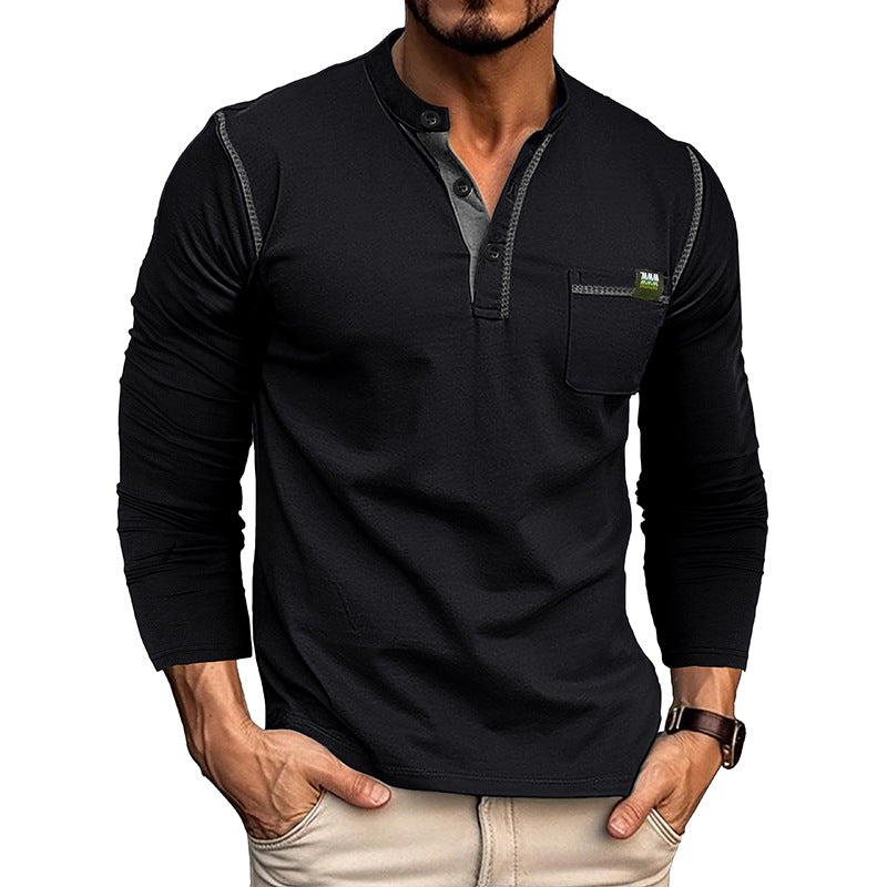 Loookus - 2025 Men's long-Sleeved T-shirt with Color-blocked Henley Design