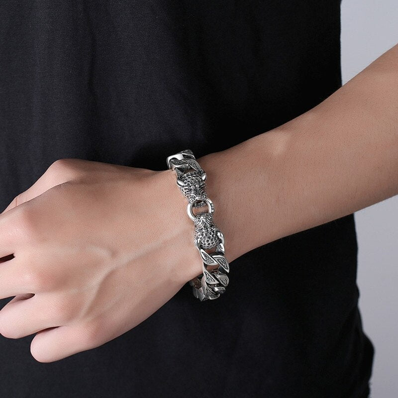 Loookus - 925 Silver leopard head  pure silver  fashion silver jewelry handmade Vintage Bracelet