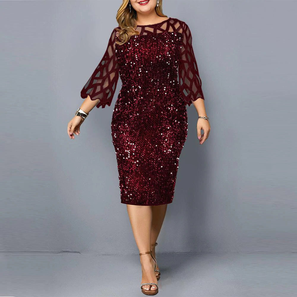 Loookus - Individualized Sequin Design Plus Size Women's Dress