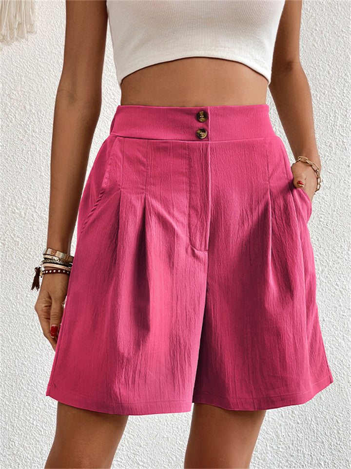 Loookus - Summer Women's New Solid Color High-waisted Shorts Loose Casual Shorts