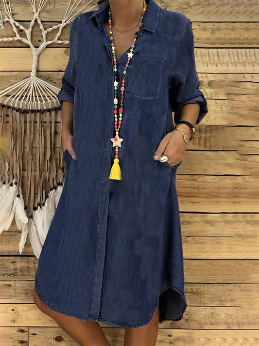 Loookus - Women's Denim Dress Solid Color Large Casual Skirt Black Dresses