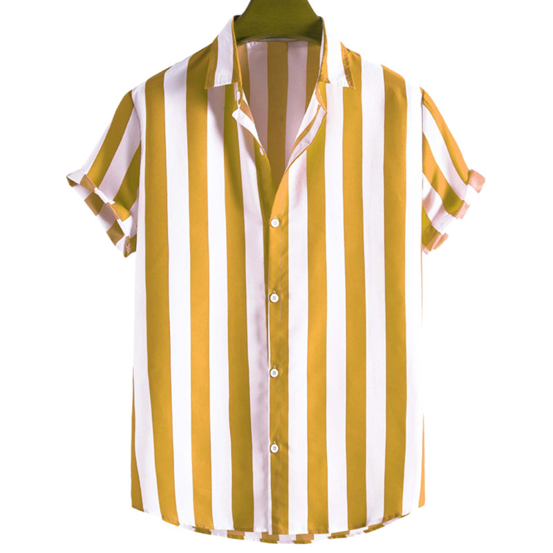 Loookus - Men's Lapel Single Breasted Hong Kong Style Striped Shirt