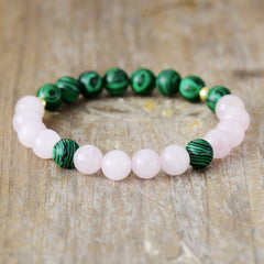 Loookus - Natural stone rose quartz handmade elastic beaded bracelet