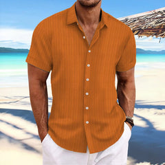 Loookus - Men's cotton and linen striped jacquard casual loose short-sleeved shirt