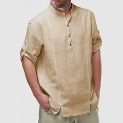 Loookus - Men's Daily Cotton Linen Long Sleeve Henley Shirt
