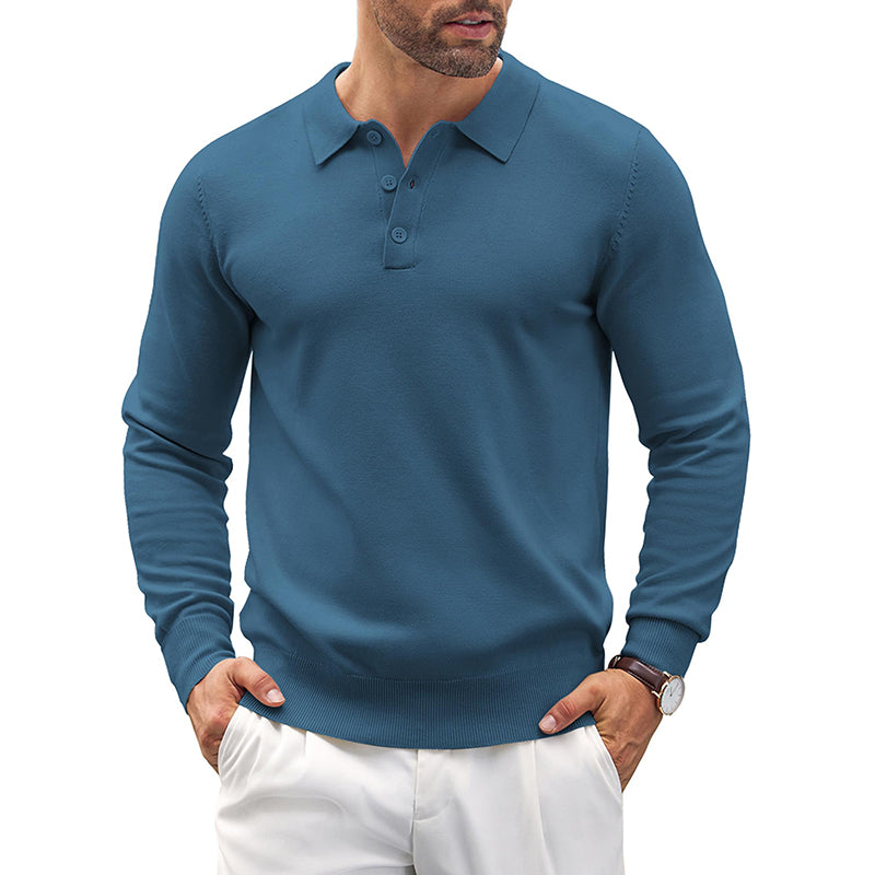 Loookus - Mens Knit Casual Long Sleeve Classic Polo Shirts