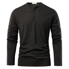 Loookus - Long Sleeve Pure Cotton Four Buttons Henley Shirt