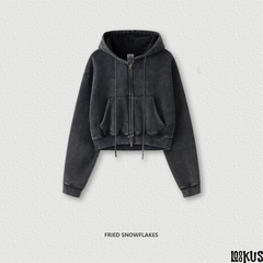Loookus - Vintage Washed Y2K Hoodie Zip-Up Jacket &amp; Cargo Skirt Set