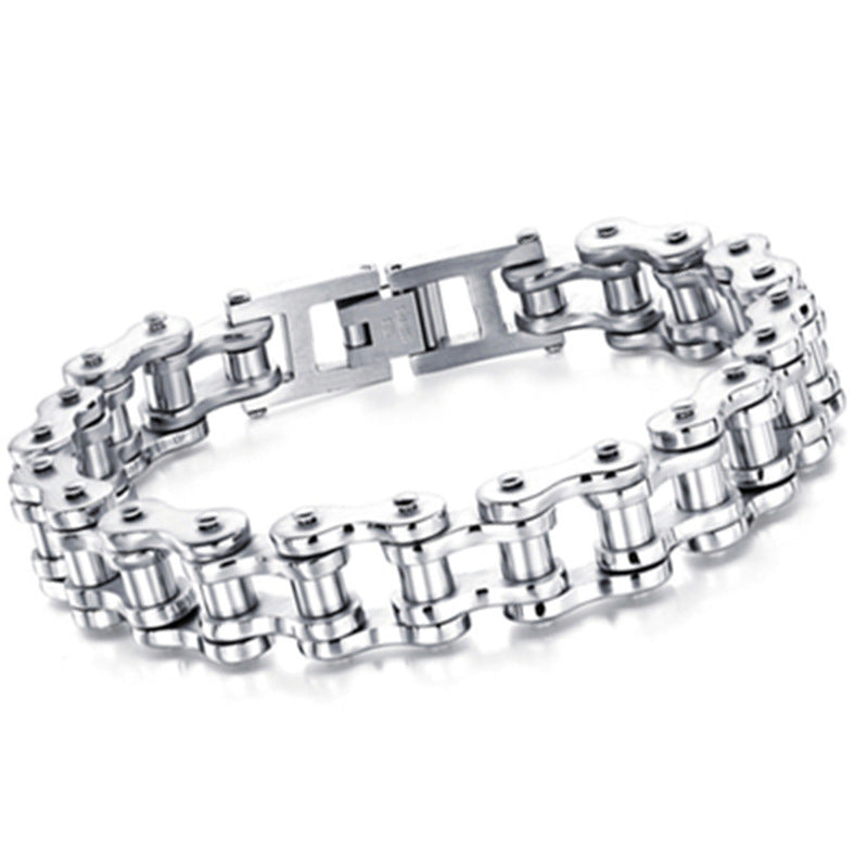 Loookus - 925 Silver Men's personality hip-hop simple motorcycle chain bracelet