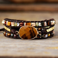 Loookus - Egg shaped tiger eye stone multi-layer wrap bracelet