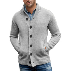 Loookus - Men's sweater cardigan pure color single breasted knit autumn and winter jacket coat