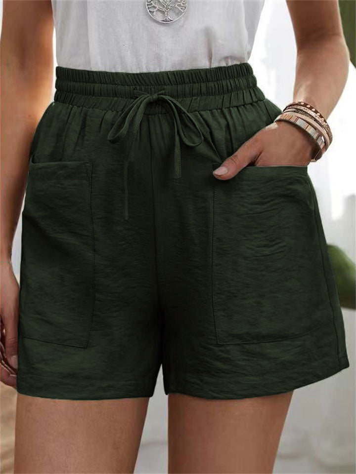 Loookus - Summer Women's New Loose Linen Casual Shorts Solid Color High Waist Wide Leg Pants