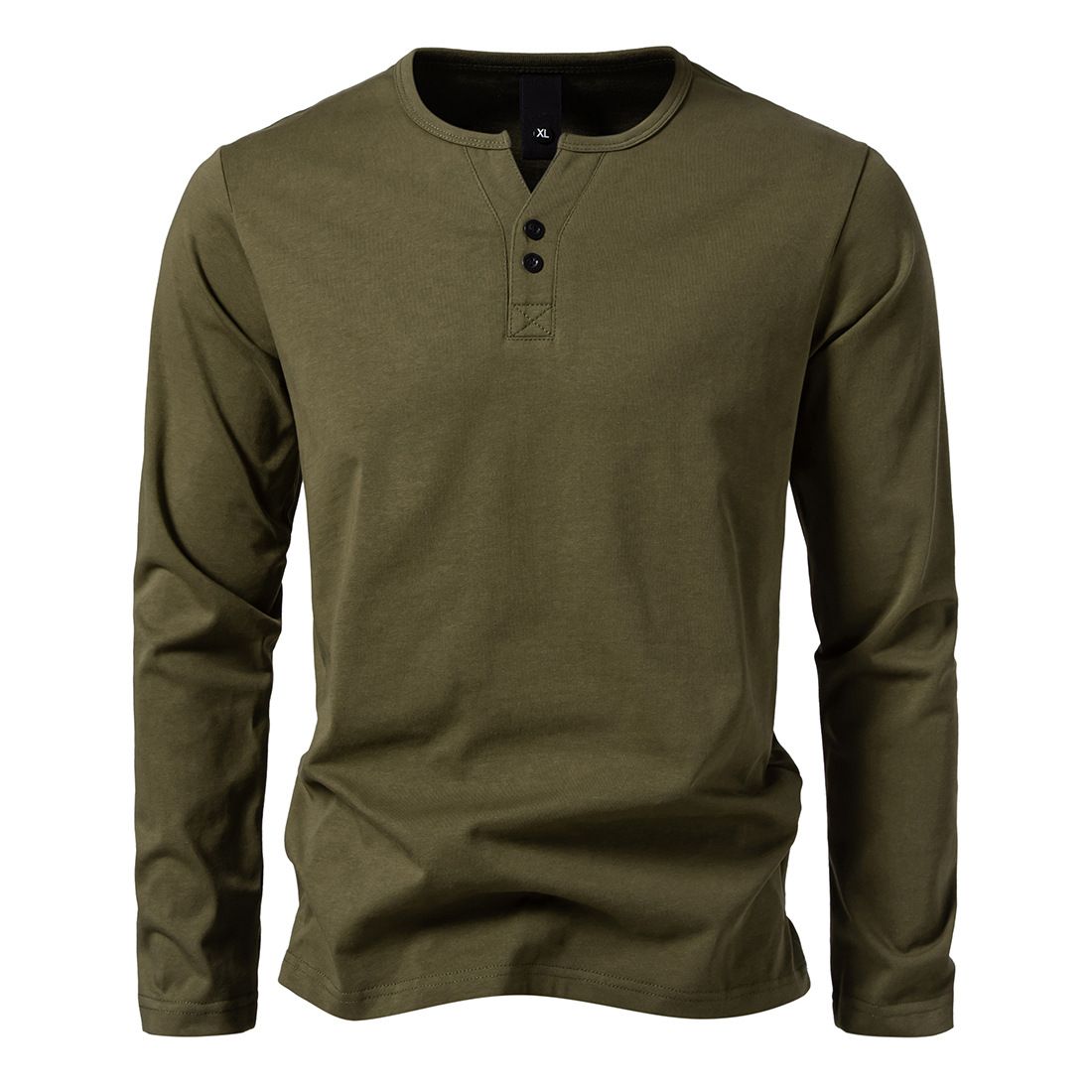 Loookus - Long Sleeve Cotton With Small V-Shape Collar Henley Shirt