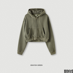 Loookus - Vintage Washed Y2K Hoodie Zip-Up Jacket &amp; Cargo Skirt Set