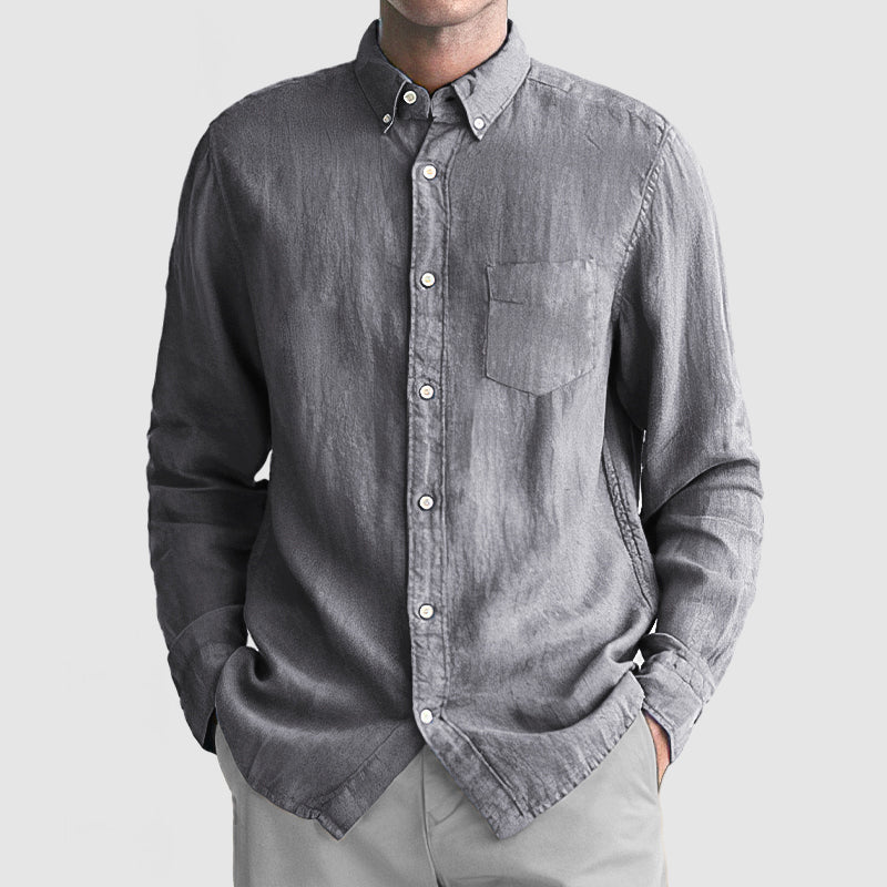 Loookus - Men's Basic Casual Cotton Linen Pocket Shirt