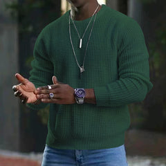 Loookus - Men's solid color waffle round neck pullover knit shirt