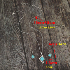 Loookus - Bohemian diamond turquoise necklace and earrings set