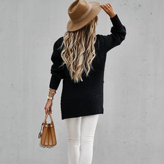 Loookus - Autumn and Winter New Semi-high Collar Loose Solid Color Long-sleeved Sweater Women