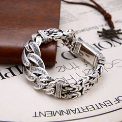 Loookus - New Silver Jewelry  Bracelet Personality Domineering Six-character Mantra Peace Pattern