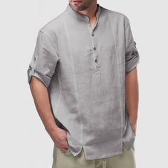 Loookus - Men's Daily Cotton Linen Long Sleeve Henley Shirt