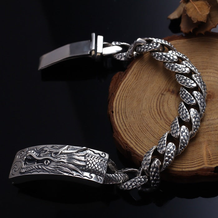 Loookus - 925 Silver retro character dragon bracelet