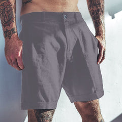 Loookus - Men's Cotton Linen Capris Beach Elastic Waist Basic Casual Shorts